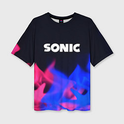 Женская футболка оверсайз Sonic neon flame