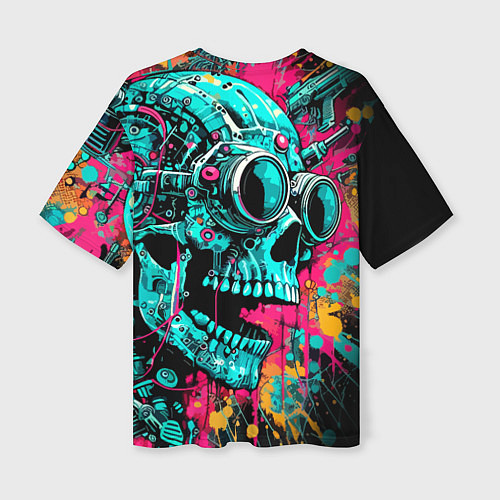 Женская футболка оверсайз Cyber skull sketch - color blots / 3D-принт – фото 2