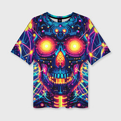 Футболка оверсайз женская Neon skull - ai art fantasy, цвет: 3D-принт