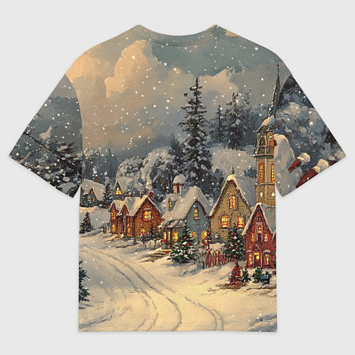 Женская футболка оверсайз Новогодние зимние домики / 3D-принт – фото 2