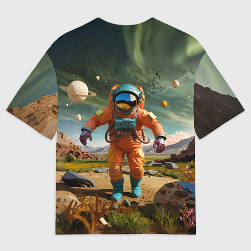 Женская футболка оверсайз Космонавт в оранжевом костюме / 3D-принт – фото 2