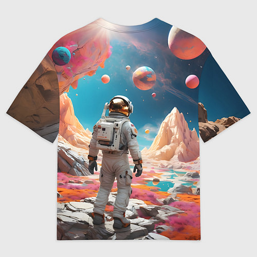 Женская футболка оверсайз Космонавт на розовой планете / 3D-принт – фото 2