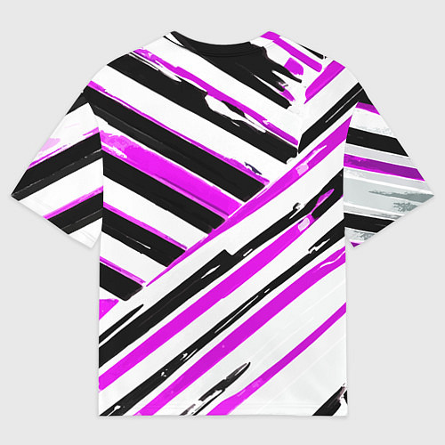 Женская футболка оверсайз Розово-чёрные полосы на белом фоне / 3D-принт – фото 2