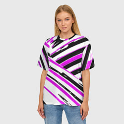 Футболка оверсайз женская Розово-чёрные полосы на белом фоне, цвет: 3D-принт — фото 2