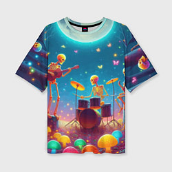 Футболка оверсайз женская Квинтет скелетов музицирует на грибной поляне, цвет: 3D-принт
