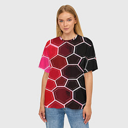 Футболка оверсайз женская Белые шестиугольники на чёрно-красном фоне, цвет: 3D-принт — фото 2