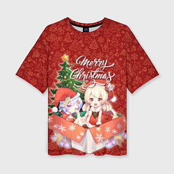 Женская футболка оверсайз Геншин импакт Кли - Новый год