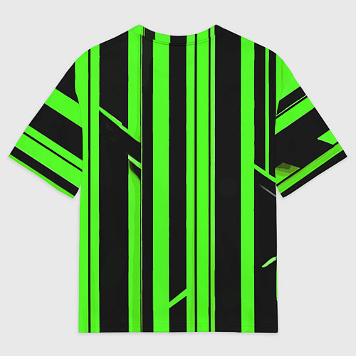 Женская футболка оверсайз Толстые зелёные полосы на чёрном фоне / 3D-принт – фото 2