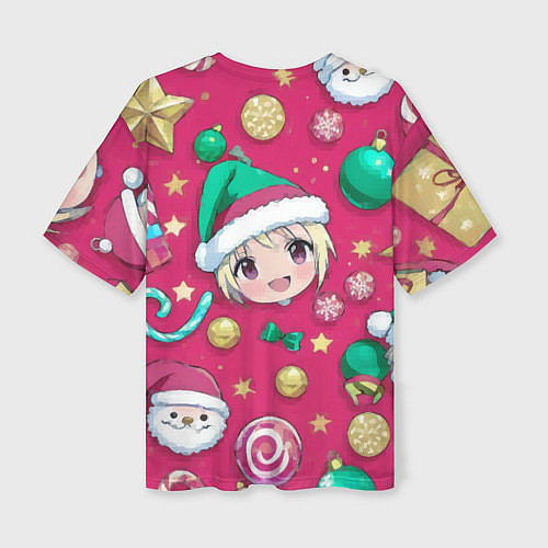 Женская футболка оверсайз Новогодние рисунки аниме / 3D-принт – фото 2