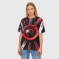 Футболка оверсайз женская Чёрно-красная сфера киберпанк, цвет: 3D-принт — фото 2