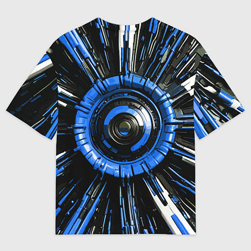Женская футболка оверсайз Чёрно-синяя сфера киберпанк / 3D-принт – фото 2