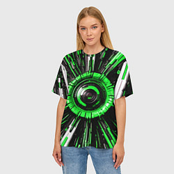 Футболка оверсайз женская Чёрно-зелёная сфера киберпанк, цвет: 3D-принт — фото 2