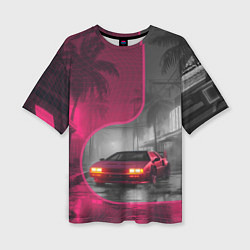 Футболка оверсайз женская Спорткар в тропическом городе, цвет: 3D-принт