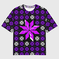 Футболка оверсайз женская Фиолетово-белые звёзды на чёрном фоне, цвет: 3D-принт