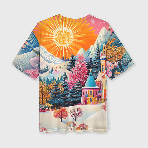Женская футболка оверсайз Новый год - горы и пейзаж / 3D-принт – фото 2