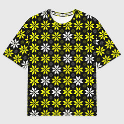Футболка оверсайз женская Жёлто-белые звёзды на чёрном фоне, цвет: 3D-принт