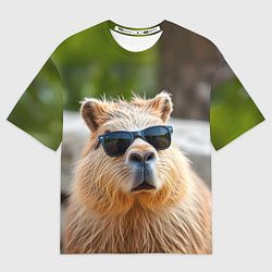 Футболка оверсайз женская Модная капибара в темных очках, цвет: 3D-принт