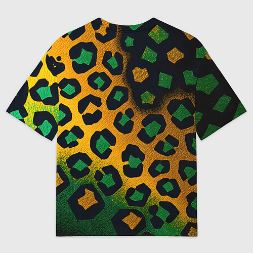 Женская футболка оверсайз Зеленые и золотые пятна леопарда / 3D-принт – фото 2