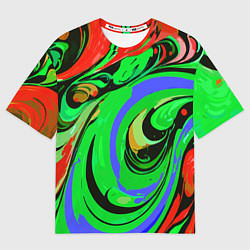 Футболка оверсайз женская Красно-зелёный узор, цвет: 3D-принт