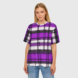 Футболка оверсайз женская Фиолетово-белая ткань в клетку, цвет: 3D-принт — фото 2