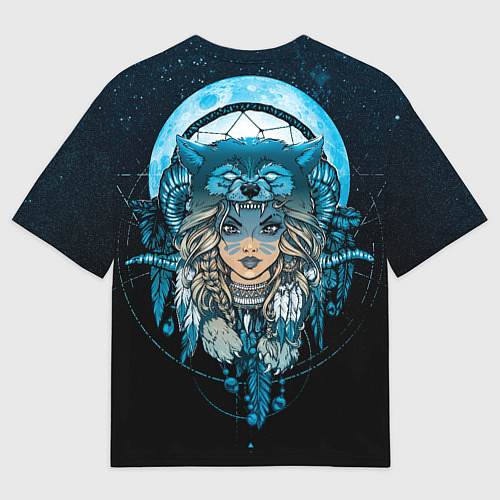Женская футболка оверсайз Девушка-шаманка в шапке волка / 3D-принт – фото 2
