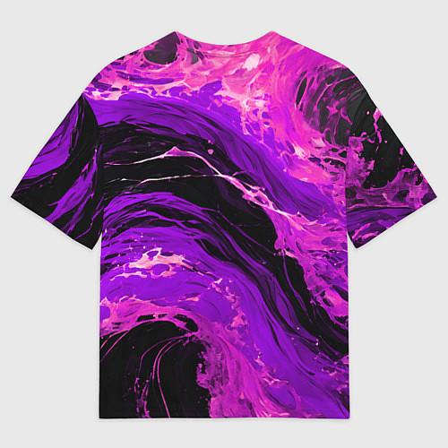 Женская футболка оверсайз Фиолетовые брызги на чёрном фоне / 3D-принт – фото 2