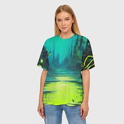 Футболка оверсайз женская Зелёная кислотная абстракция, цвет: 3D-принт — фото 2