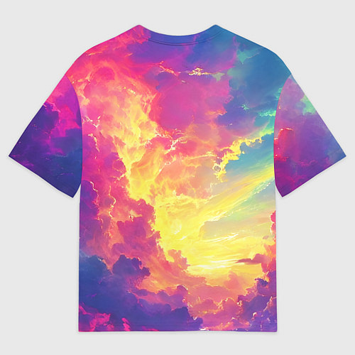 Женская футболка оверсайз Розовые облака на синем небе / 3D-принт – фото 2