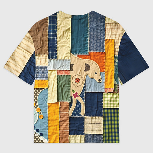 Женская футболка оверсайз Пэчворк с собакой / 3D-принт – фото 2