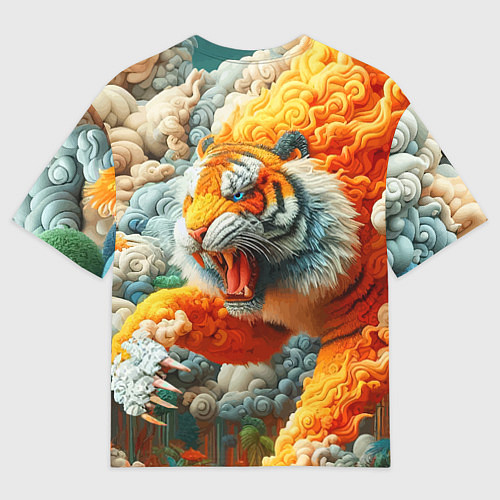 Женская футболка оверсайз Сказочный облачный тигр - нейроарт фантазия / 3D-принт – фото 2