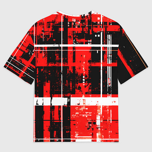 Женская футболка оверсайз Красно-белый гранж на чёрном фоне / 3D-принт – фото 2