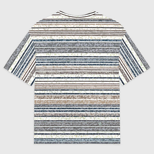 Женская футболка оверсайз Светлый бежевый с синим текстурированные полосы / 3D-принт – фото 2