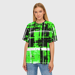 Футболка оверсайз женская Зелёно-белый гранж на чёрном фоне, цвет: 3D-принт — фото 2