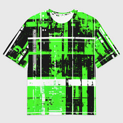Футболка оверсайз женская Зелёно-белый гранж на чёрном фоне, цвет: 3D-принт