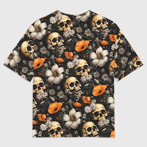 Женская футболка оверсайз Маки и черепа / 3D-принт – фото 2
