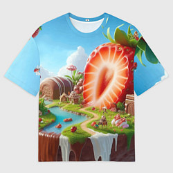 Женская футболка оверсайз Клубничная планета - нейроарт фантазия