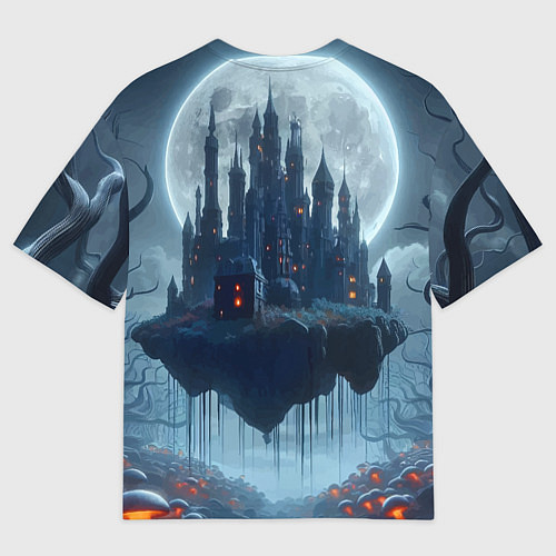 Женская футболка оверсайз Замок Дракулы и неоновые грибы - нейроарт фантазия / 3D-принт – фото 2