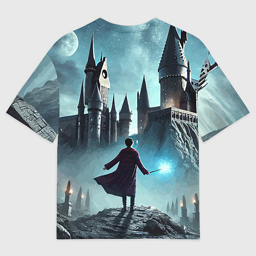 Женская футболка оверсайз Гарри Поттер перед Хогвартсом - нейроарт фантазия / 3D-принт – фото 2