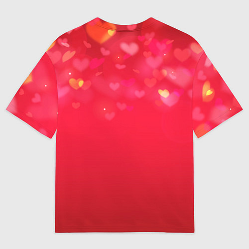 Женская футболка оверсайз Красный градиент с падающими сердечками / 3D-принт – фото 2