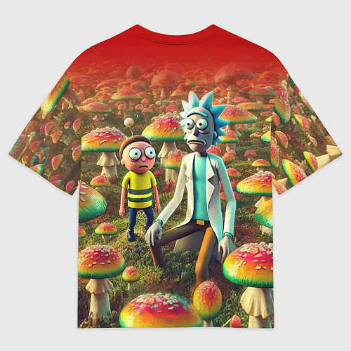 Женская футболка оверсайз Рик и Морти заблудились в мухоморном поле / 3D-принт – фото 2