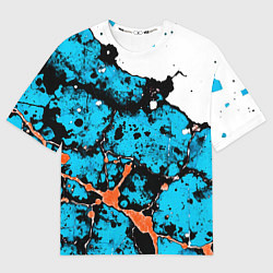 Футболка оверсайз женская Оранжево-голубая абстракция на белом фоне, цвет: 3D-принт