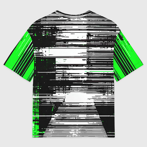 Женская футболка оверсайз Горизонтальные чёрные линии на бело-зелёном фоне / 3D-принт – фото 2