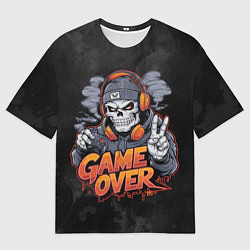 Женская футболка оверсайз Скелет геймер с геймпадом