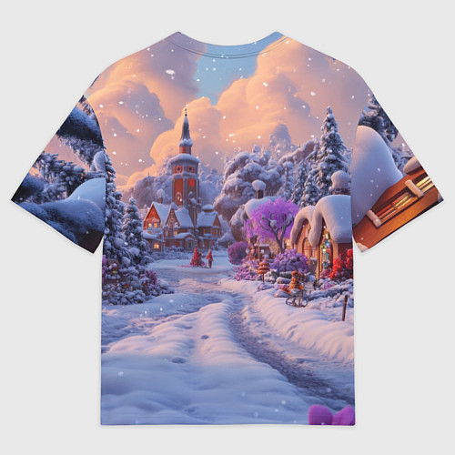 Женская футболка оверсайз Тропинка к новому году / 3D-принт – фото 2