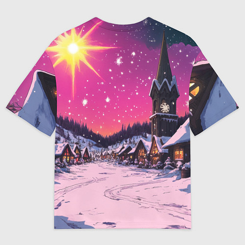 Женская футболка оверсайз Закат рождества / 3D-принт – фото 2