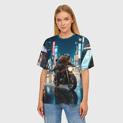 Футболка оверсайз женская Капибара байкер, цвет: 3D-принт — фото 2