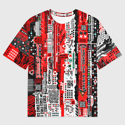 Футболка оверсайз женская Киберпанк паттерн красный, цвет: 3D-принт