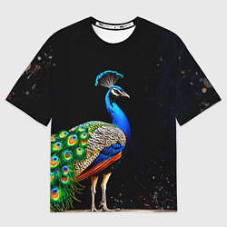 Футболка оверсайз женская Павлин на черном, цвет: 3D-принт
