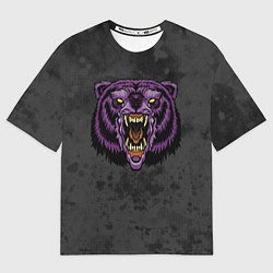 Женская футболка оверсайз Фиолетовый медведь на темном фоне
