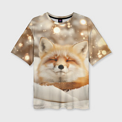 Футболка оверсайз женская Сонная лисица зимой, цвет: 3D-принт